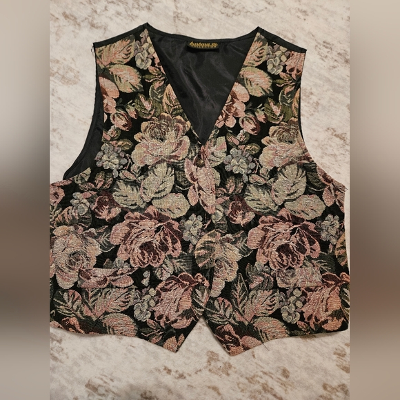 barbara m. Jackets & Blazers - Barba Floral Tapestry Vest - Black, Pink, Green